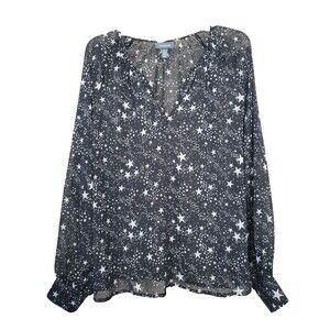ModCloth Sheer Celestial Star Print Long Sleeve V-Neck Top Size Large NWT